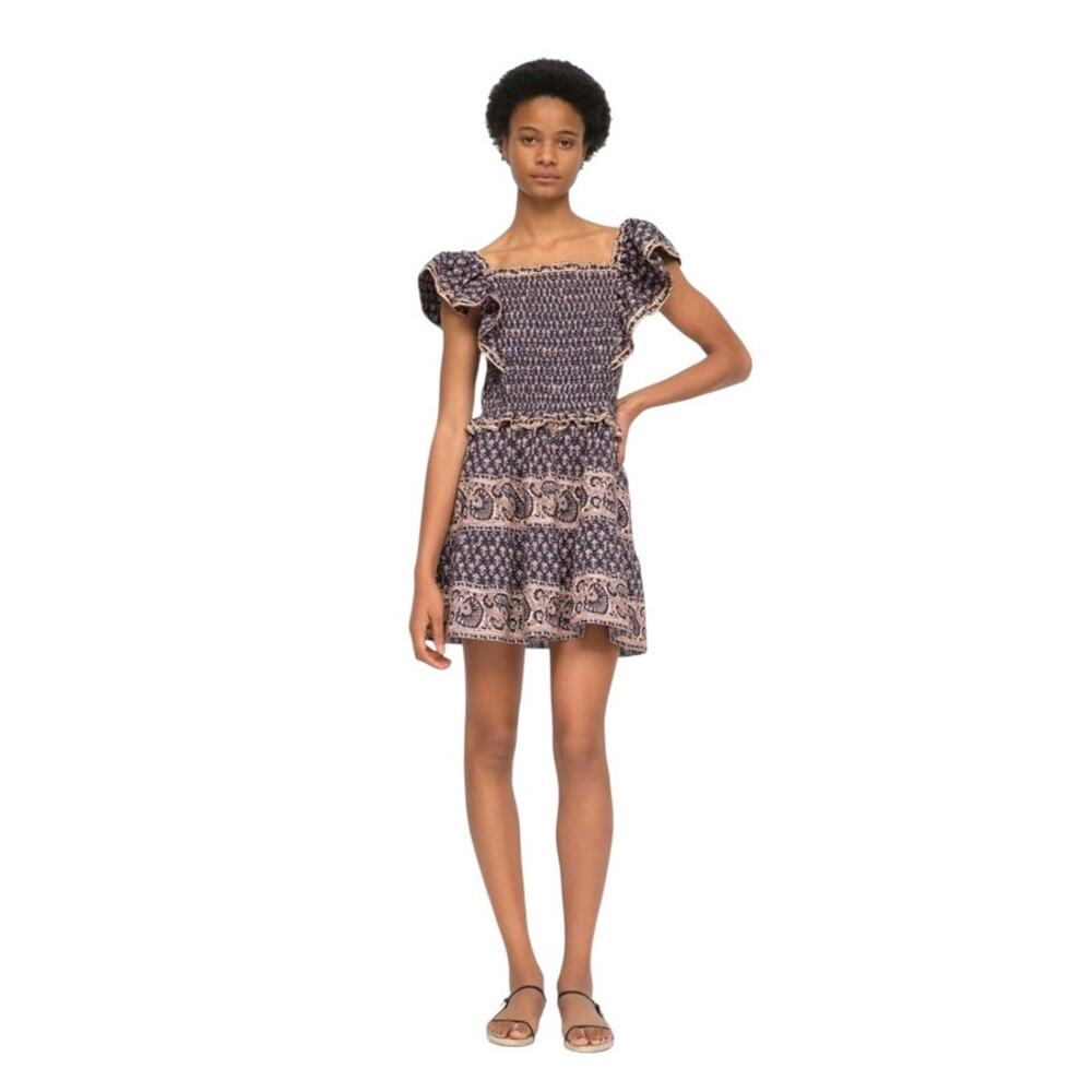 SEA New York Jasper Multicolor Print Smocked Mini Dress Marine Size Large